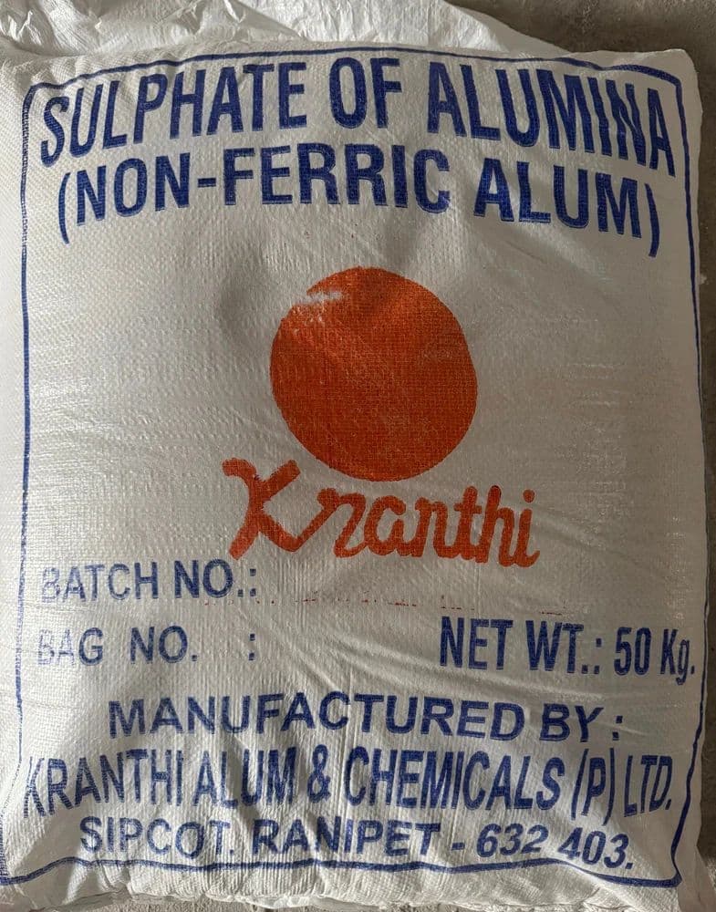 Non-ferric alum powder supplied in 50kg HDPE bags